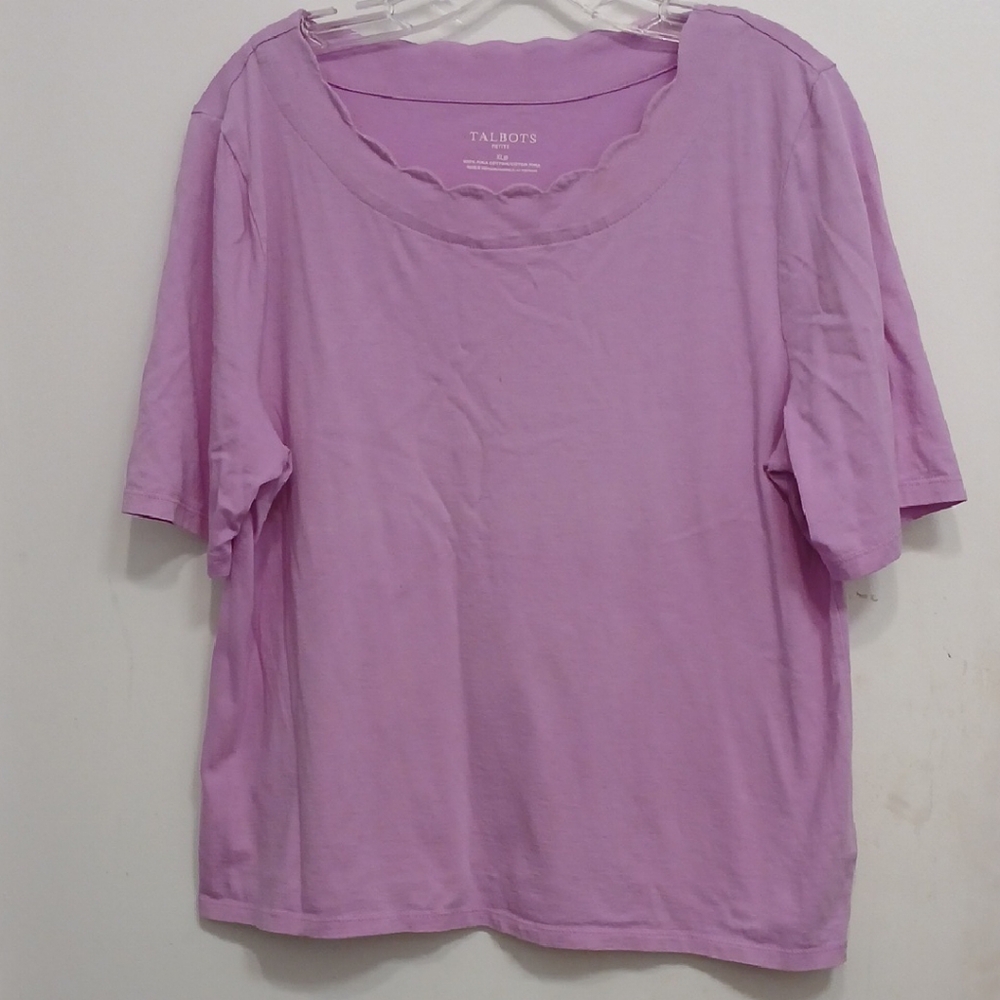 Talbots Lavender Short Sleeve Tee WomensSz XL Petite Lilac Scalloped Neck Casual